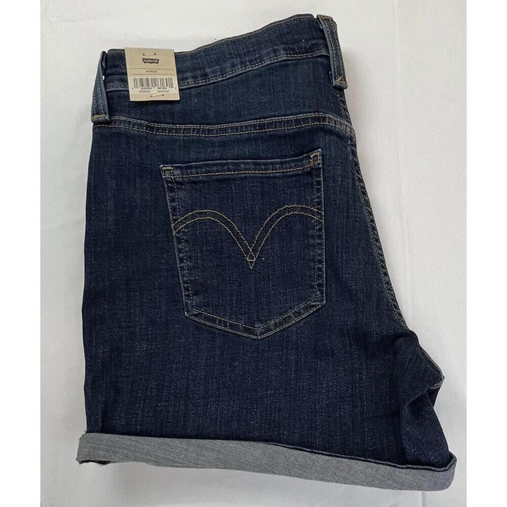 Levis Womens Dark Wash Mid Length Blue Denim Shorts Size 14 W 32 New NWT